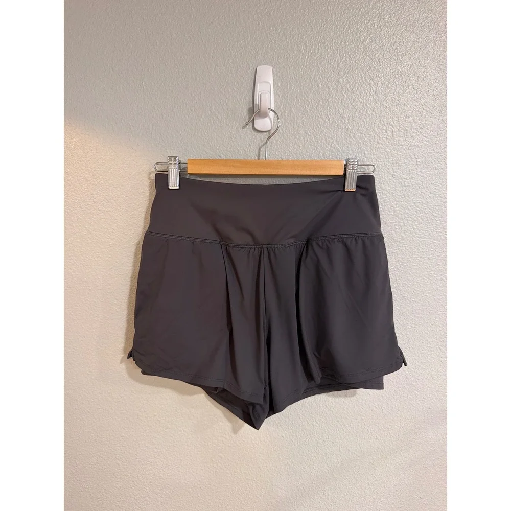 Spyder 2-in-1 Running Shorts Women Medium Gray Activewear Athletic Gym Shorts